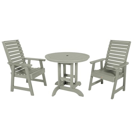 Highwood Usa Weatherly 3pc Round Outdoor Patio Furniture Dining Set AD-DNW36-EUC